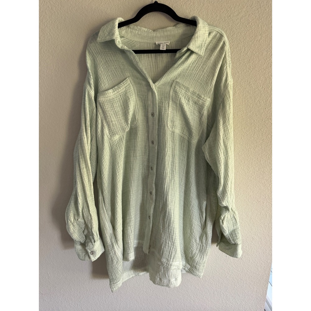TRIBAL JEANS Shacket Jacket Womens‎ Medium Light Sea Mist Green Cotton NWT